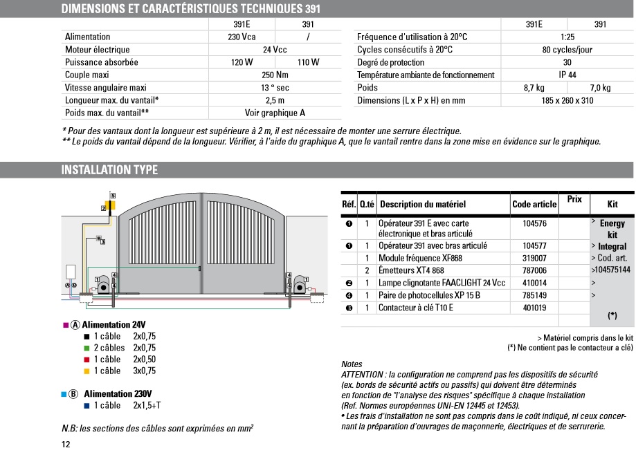 Faac 391 Kit Energy Intégral